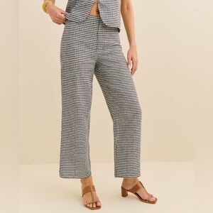 Reformation Joni Linen Cropped Pant 0P NWT Black White Gingham
